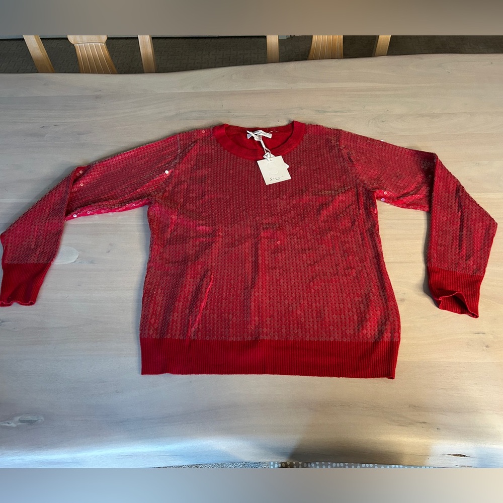 Festive red sequined sweater